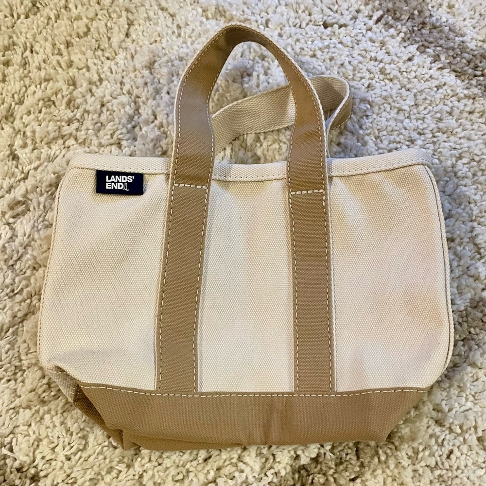 Lands' End Beige Canvas Mini Tote Bag